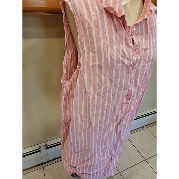 C&C California Pink and White Striped Linen Sleeveless Shirt Dress Women's 3X - Picture 2 of 9